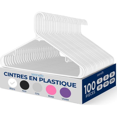 Cintres Plastique Blanc, Cintre Gain de Place, Durables et Fins, Parfaits pour Le Linge/Un Usage Quotidien, Peuvent Supporter jusqu'à 2,5 kg pour Manteaux, Costumes, Robes - Lot de 100 (1/5)