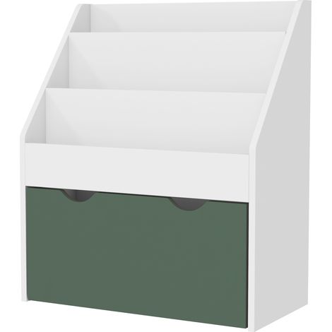 Bibliothèque enfant 3 étagères tiroir rangement jouets 62x30x70 cm vert (1/5)