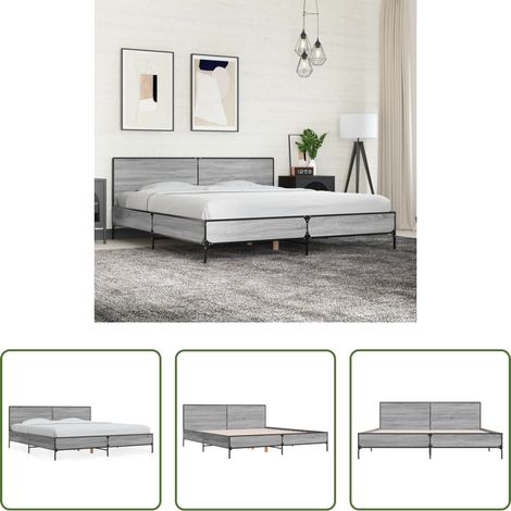 vidaXL Metall - Bettgestell Grau Sonoma 200x200 cm Holzwerkstoff und Metall (1/5)