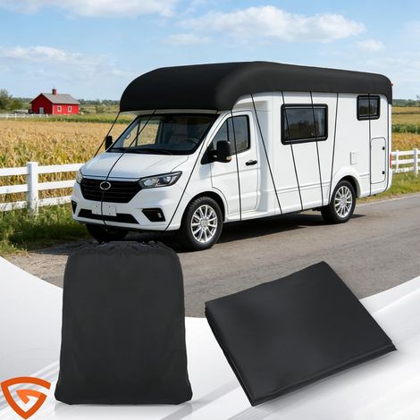 Caravan Cover 6.5 x 3 m 210D Oxford Waterproof Roof Caravan Protective Cover Caravan Tarpaulin Optimal Protection Against Dust, Moisture and UV Rays, Black (1/5)