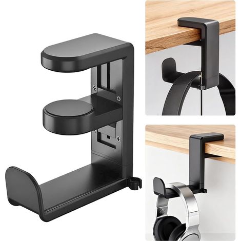 Supporto girevole per cuffie - Supporto per cuffie da gaming con gancio regolabile da fissare sotto il tavolo, rotazione a 360 gradi e organizer per cavi. (1/4)