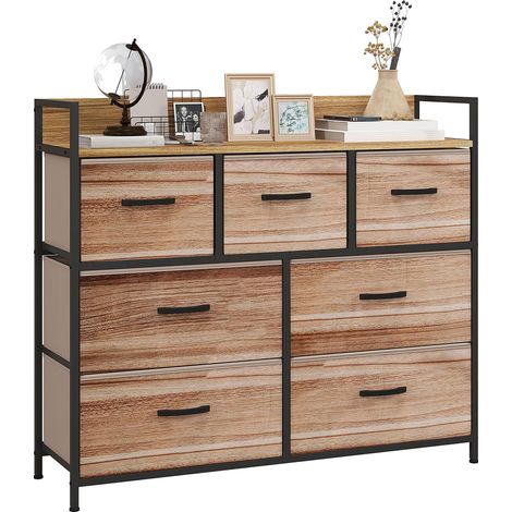 Commode 7 tiroirs meuble de rangement tiroir en tissu pliant - structure acier noir - 98 x 29 x 85 cm