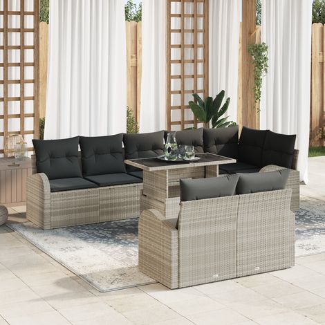 Garden Sofa Set 9 pcs Light Grey Poly Rattan vidaXL (1/5)