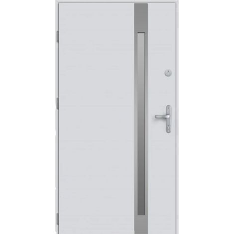 Porte d'entrée KALA 90 cm H1 en acier inoxydable blanc - Poignée et serrure : Sans - Poussant: Droit