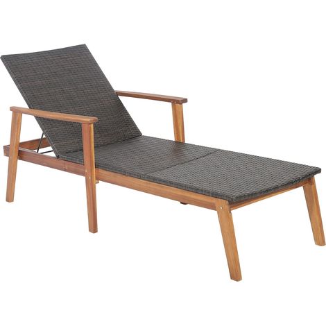 COSTWAY Patio Chaise Lounge Chair Outdoor Rattan Recliner-Mix Brown (1/5)