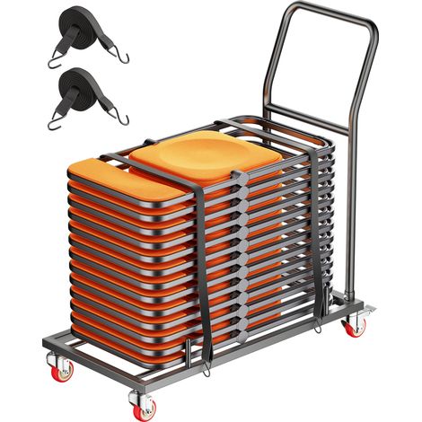 VEVOR Porta Sedie Pieghevole, Capacita 136 kg Carrello Porta Sedie a L per Posizionamento Orizzontale per 25 Sedie, Carrello Porta Sedie in Metallo Resistente con Ruote in Gomma e Supporti, Nero Opaco