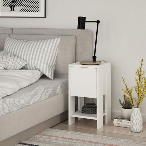Comodino con Anta a Ribalta e Ripiano Bianco per Camera da Letto (1/5)