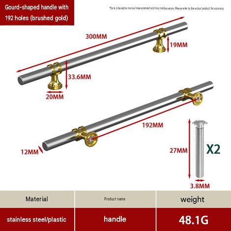 CYUNSHOP Lot de 5 poignées en T à embase évasée – Entraxe 192cm, Argent+Or bicolore, pour armoires et meubles. (1/5)