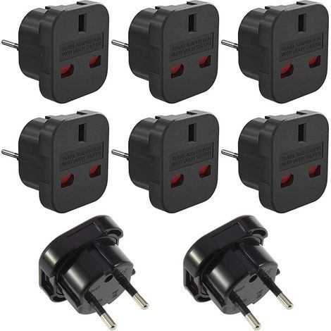 8Pcs Prise Anglaise Adaptateur Francais/Europe, Adaptateur Voyage Prise UK vers EU, Adaptateur Prise UK 3 Broches vers Europe/Francais 2 Broches, Voyage Accessoires (1/5)