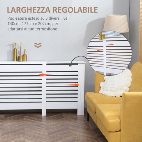 Radiateur électrique mural ajustable en largeur, blanc, 140-202x19x82.5cm, avec étagère en MDF et bois, design mobile (1/5)