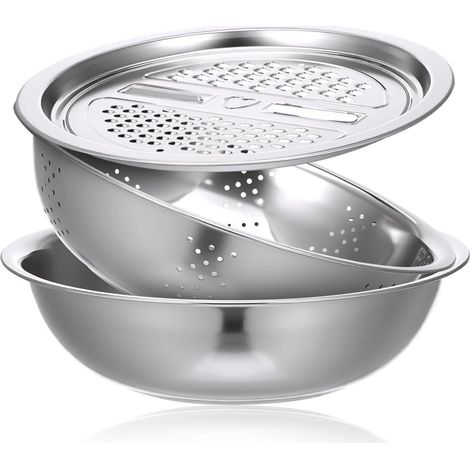Bassine Inox Multifonction avec Passoire Égouttoir pour Fruits et Légumes Bol de Lavage et Panier de Stockage Alimentaire Évier de Cuisine Pratique et Facile à Nettoyer (1/5)