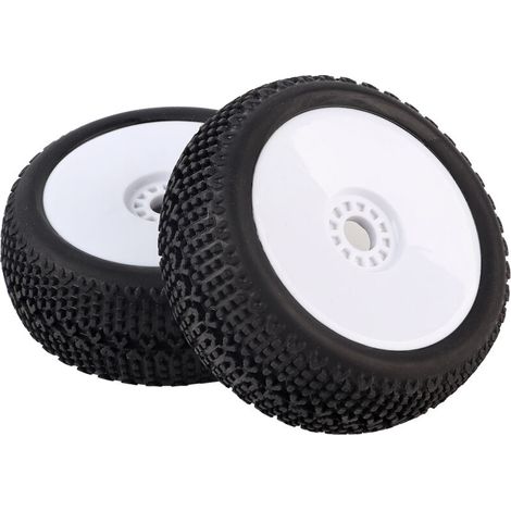 2 Pneus en Caoutchouc RC 17mm avec Moyeu Hex pour Modèles 1/8 Buggy, Truck et Crawler Tout-Terrain (Blanc)