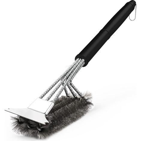 Brosse de nettoyage de gril 1pc Silver, brosse de nettoyage 3 en 1 pour barbecue ou grilles de cheminée, 45cm (1/4)