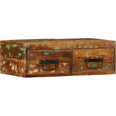 Meuble TV mural gain de place rangement pratique 60 x 30 x 19 cm en bois massif de récupération multicouleur