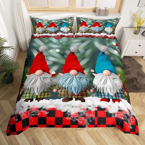 Housse de Couette 220x240 GNOME de Noël, Parure de Lit Enfant Père Noël pour Garçons Filles, Sets de Housses de Couettes, Couvre Lit Flocon de Neige Thème du Nouvel An - 220x240cm + 2 Taies Oreiller 6 (1/5)