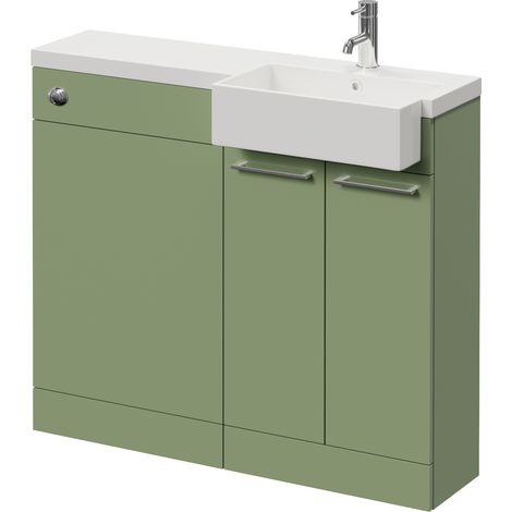 Napoli 250 Olive Green 1000mm 2 Door Vanity Unit Toilet Suite with Right Hand Square Rico Semi Recessed Basin - 1000mm - Chrome 160mm HandleWithout Kingston Toilet Pan