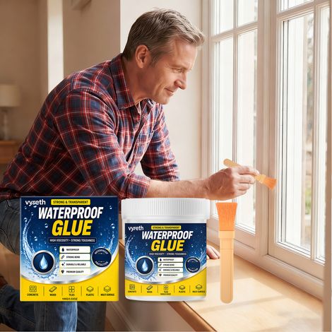 Transparenter, wasserfester Dichtstoff für Wände, Holzpaneele, Fensterbänke und diverse andere Oberflächen geeignet zum Abdichten und Füllen von Fugen unsichtbarer Klebstoff – 100 g + Pinsel  1 -- BIE (1/5)