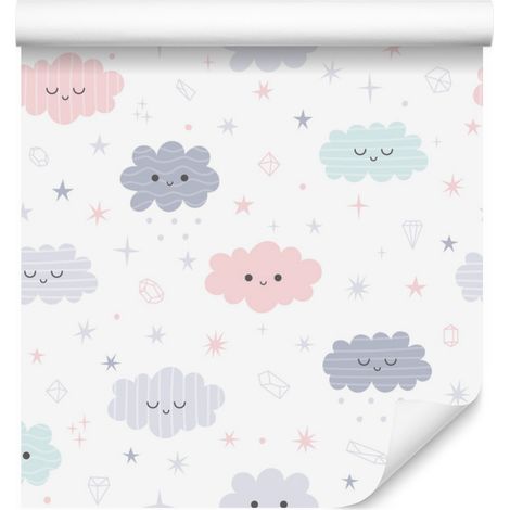 Papel pintado de nubes con estrellas para salón y dormitorio, 50x1000 cm. (1/5)