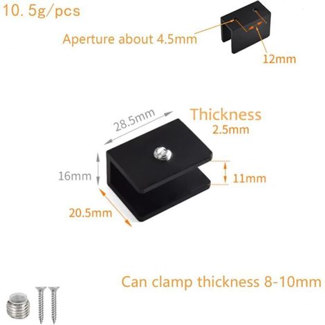 Pinces à verre pour verre, 8 pièces, carrées, en acier inoxydable, pour surfaces planes de 8 à 10 mm, pour surfaces planes et miroir, noir