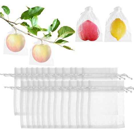 100 x Fruit Protection Bags with Drawstring for Garden Plants for Fruits, Vegetables, Strawberries, Plums, Insect and White Birds (10 x 15 cm) (1/5)