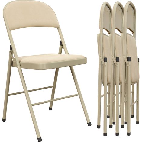 Lot de 4 chaises pliantes et portables intérieur avec assises et dossiers rembourrés en velours, cadre en acier, beige (1/5)
