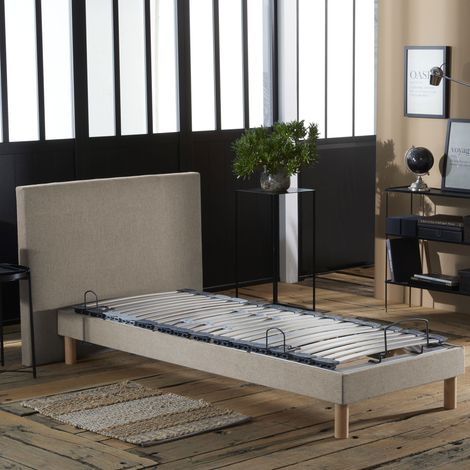 Lit électrique de relaxation multi lattes lisse Beige 70 X 190