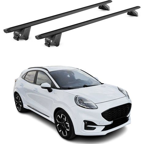 OMAC Barres de toit aluminium certifiées TÜV pour Ford Puma 2019-2026 – Pour rails de toit intégrés – Rainure en T – Charge max 100 kg – 2 antivols Noir