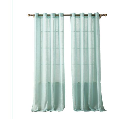 Voilage Semi-Transparent Court Avec Oeillets En Aspect Lin Magasins Rideaux Foulards Pour Salon Chambre Chambre D'enfant Bleu 160×140cm (H×L) Lot De 2 - RWRideau (1/5)