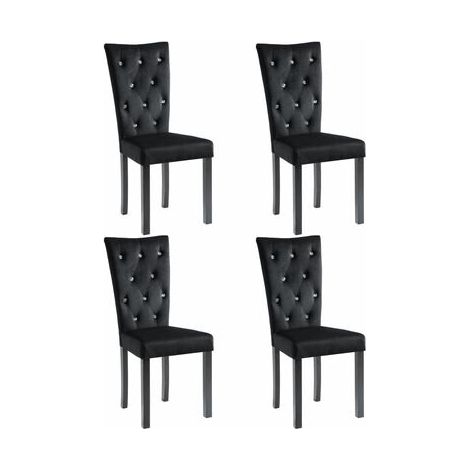 Juego de 4 sillas de cocina comedor abotonadas con cristales en terciopelo negro CDS021864 (1/5)