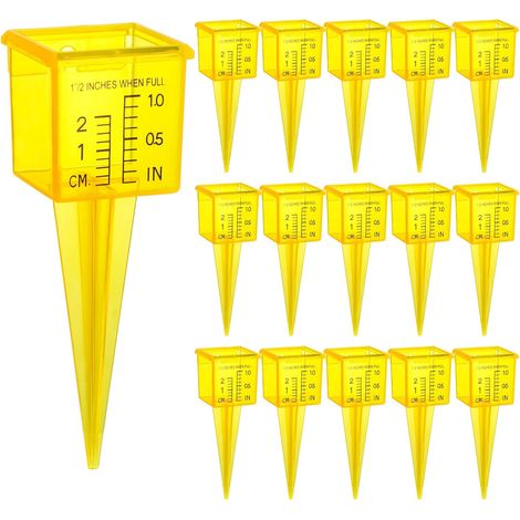 Lot de 15 jauges de Pluie de 3,5 cm avec Large Ouverture, Outil de Mesure de l'eau pour pelouse, Jardin, Cour, Jaune Vif, Transparent, zéro à 0,6 cm du Bas