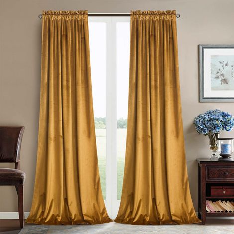 Lot de 2 Rideaux occultants en Velours à Isolation Thermique pour Chambre à Coucher, Salon, Bureau, Appartement, Salle de Bain, 132 x 160 cm (l x L), Moutarde (1/5)