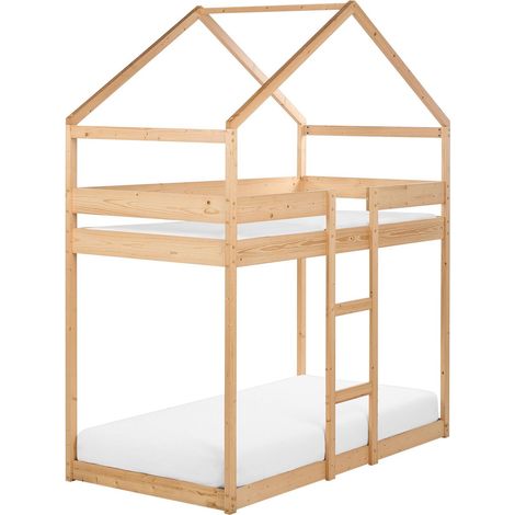 Hochbett Haus Kiefernholz LABATUT 90 x 200 cm Hellbraun