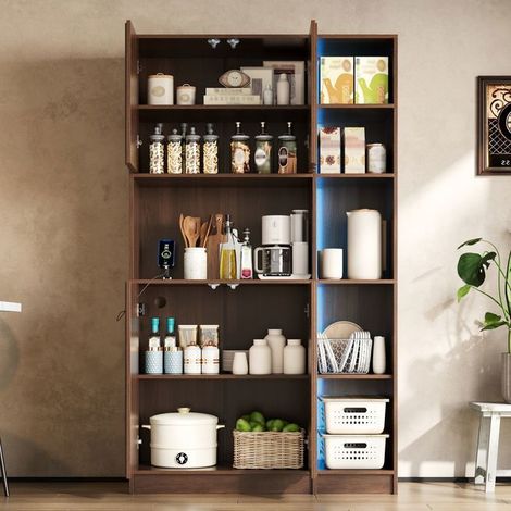 Vitrine 180 x 105 x 40 cm Meuble de Rangement éclairage LED rangement haut prises intégrées étagères espace livres (1/4)