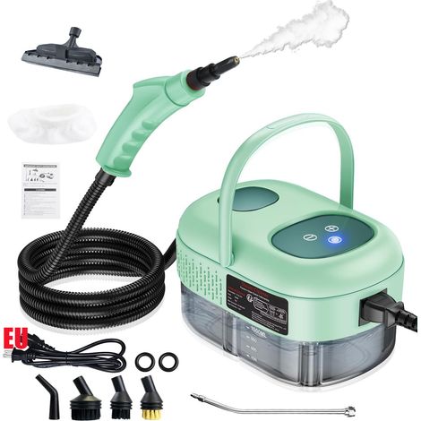 Nettoyeur vapeur portatif 2500 W, moteur vapeur haute température, réglage à 6 vitesses, réservoir d'eau de 1 L, pour salle de bain et cuisines (vert) (1/5)