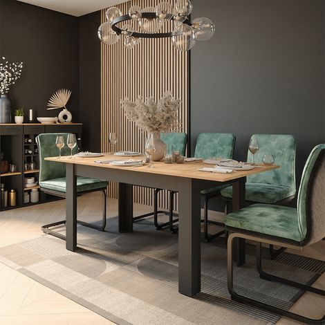 Mesa de comedor Repose, Antracita/roble dorado, 180 x 80 cm Extensible, Vicco