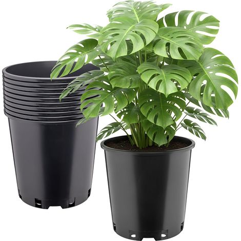 Pot De Culture Rond - Lot 10 - Plastique Noir - Drainage Efficace - Jardin Serre Extérieur - Ø26x26cm (1/4)