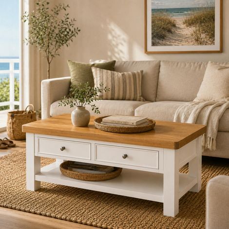 Table basse blanche 2 tiroirs VELIA (1/4)