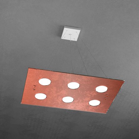 Sospensione Moderna Rettangolare Path Vetro Foglia Rame 6 Luci Gx53 (1/3)