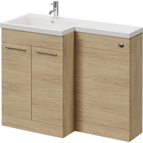 Napoli 460 Light Oak 1100mm 2 Door Vanity Unit Toilet Suite with Left Hand Square Lucia Basin - 1100mm - Chrome 160mm HandleWithout Kingston Toilet Pan