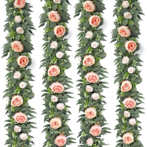 Künstliche Blumengirlande 4 Stück mit Rosen & Eukalyptus Champagnerrosa (1/5)