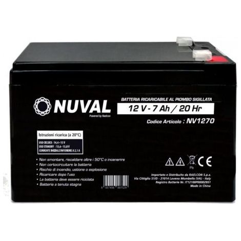 Nuval Batteria piombo 12V 7Ah impianti allarme 151x65x94mm fast 4,8