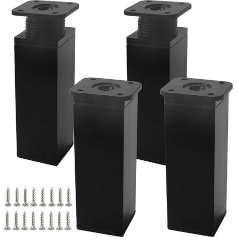 4er-Set verstellbare Möbelbeine aus schwarzem Metall, 12 cm, mit 16 Schrauben, für Küchenschränke und Tische (schwarz, 12 m)