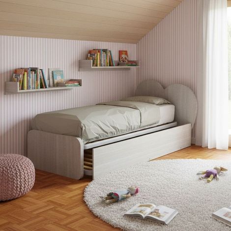 Letto singolo a cuore "Cupidor" con secondo letto estraibile - Rovere rock