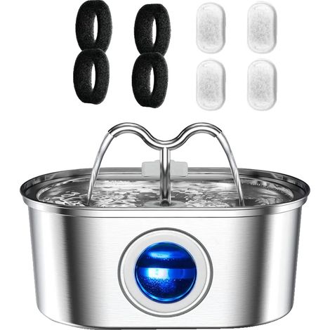 Fuente de agua para mascotas 4Chips de acero inoxidable con bomba ultrasilenciosa (1/2)