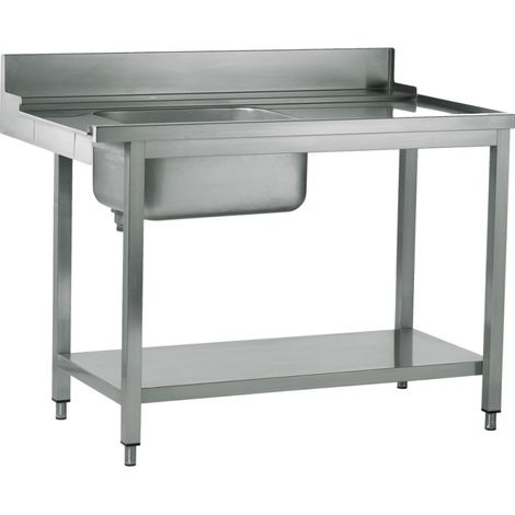 Table d'entrée droite avec évier à gauche pour lave-vaisselles à capot, l 1200 mm 1200x770x870 mm - VIRTUS