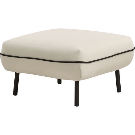 Otomana retro de tela reposapiés cuadrado acolchado patas de metal negro ribete decorativo en color beige claro Tonsberg