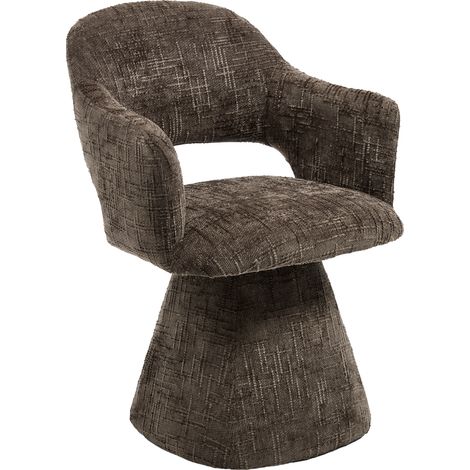 Chaise en chenille pivotante rétro – Dossier ajouré pour confort – Rotation 360° – Base stable avec patins antidérapants – Brun