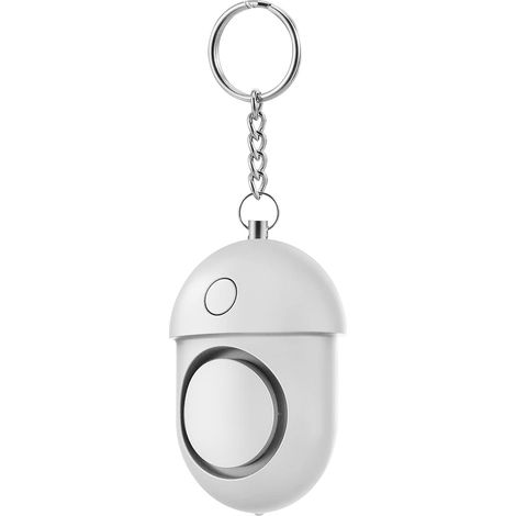 Alarme personnelle anti-agression 130dB avec lampe LED, porte-clés sécurité autonome en ABS argenté pour femme et senior, dissuasion sonore puissante et éclairage d'urgence intégré, compact (1/4)