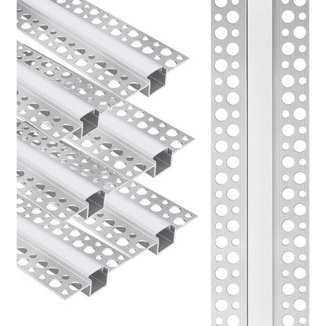 Profilé LED Encastrable, Lot de 6 x 1 m/3,3 ft, Rail en Aluminium pour Plaque de Plâtre, Profilé Double Face Sans Bordure avec Diffuseur Opaque, Pour Mur, Plafond et Armoire (1/5)