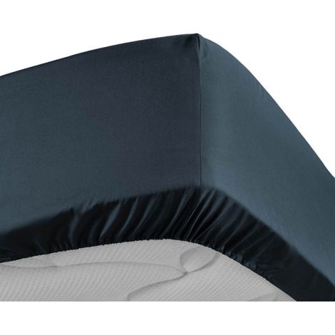 Drap Housse "Percaline" 160x200cm Bleu Nuit (1/5)